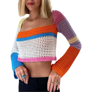 Rainbow Cropped Crochet Sweater